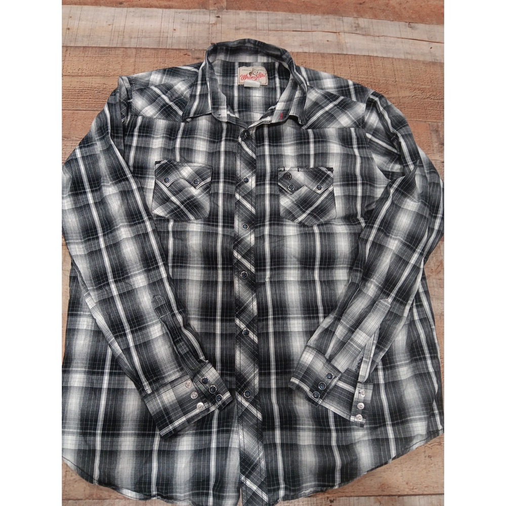 Wrangler Plaid Sawtooth Pocket Rockabilly Snap Shirt XLARGE Cowboy 2565